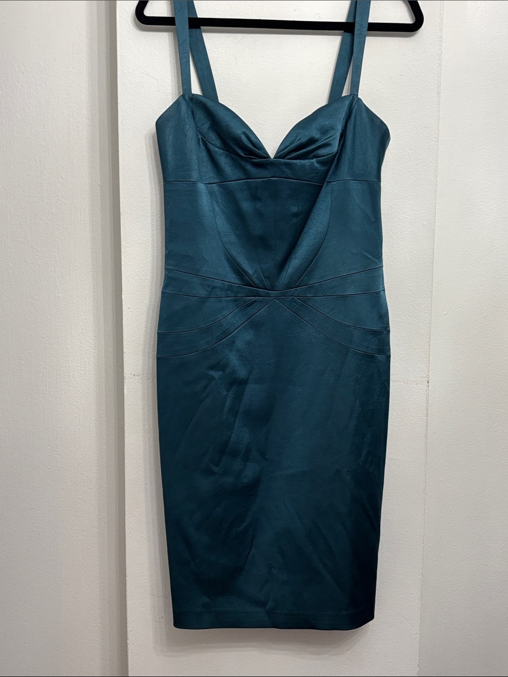 Chic Laundry By Shelli Segal Teal Midi Sheath Dress Lined Fitted Size 8